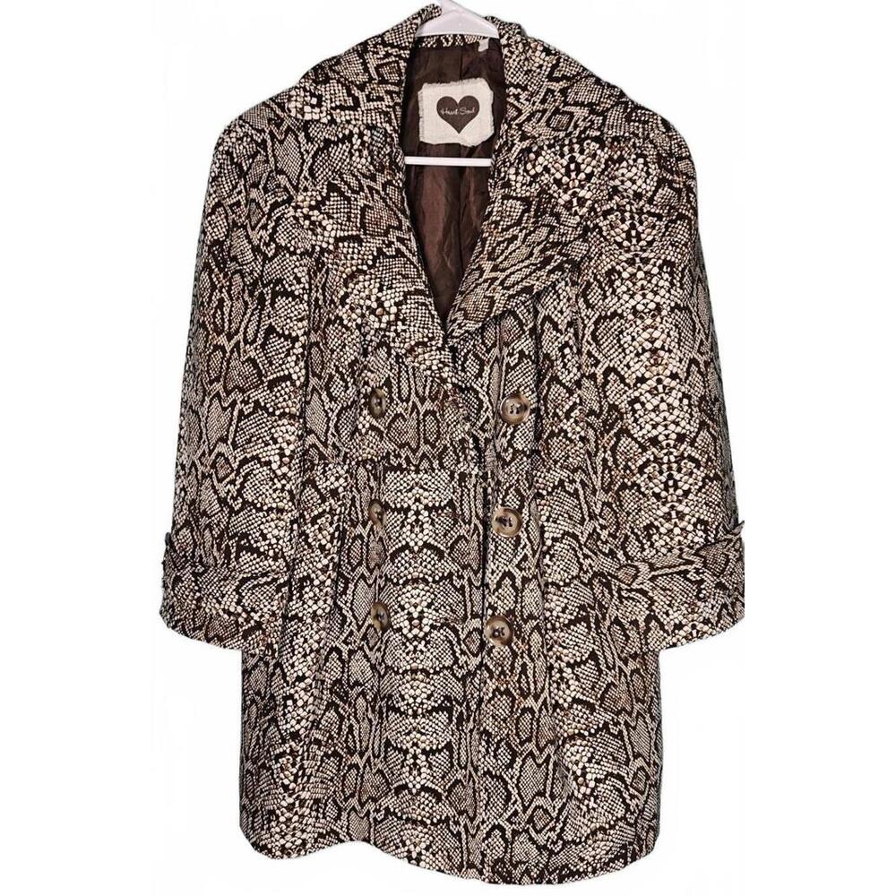 HeartSoul Women's Snake Print Double Breasted Rock Chic Mid Length Jacket Large